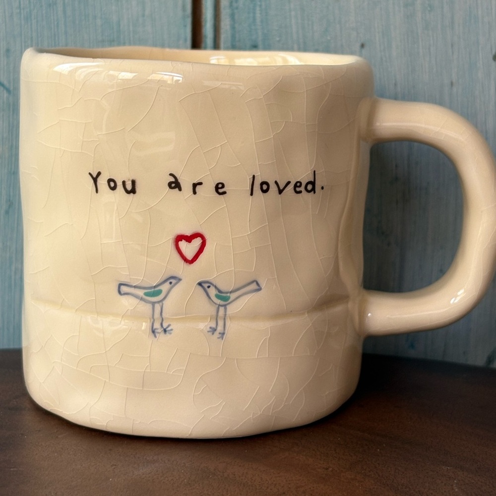 Cream-Colored Mug with Heart & Bird and Saying: “You are loved” - Picture 1 of 8